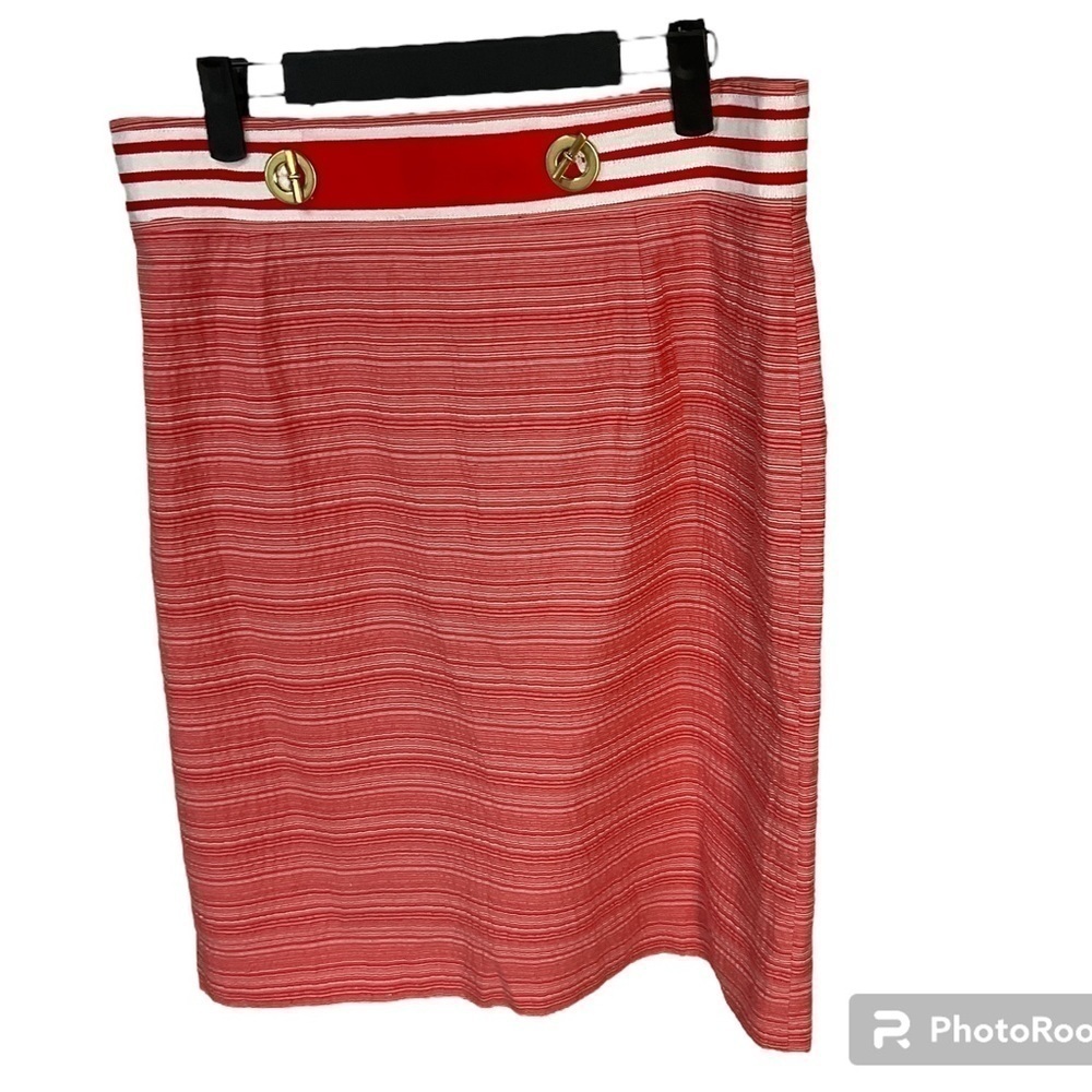 Antonio Melani Seersucker Red White Sailor Straight Pencil Skirt Sz 10 R2